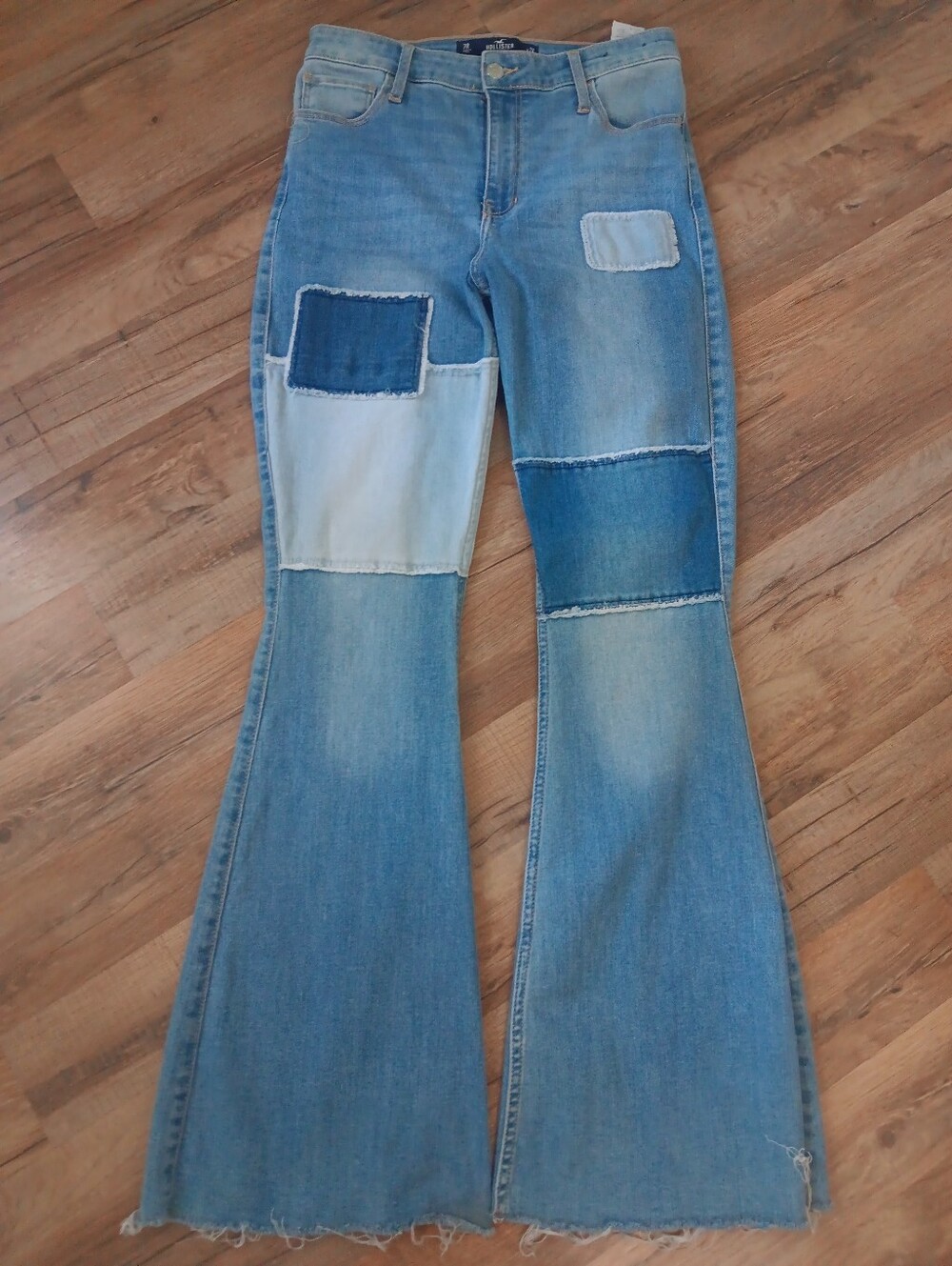 Hollister Light Blue Patchwork Flare Jeans